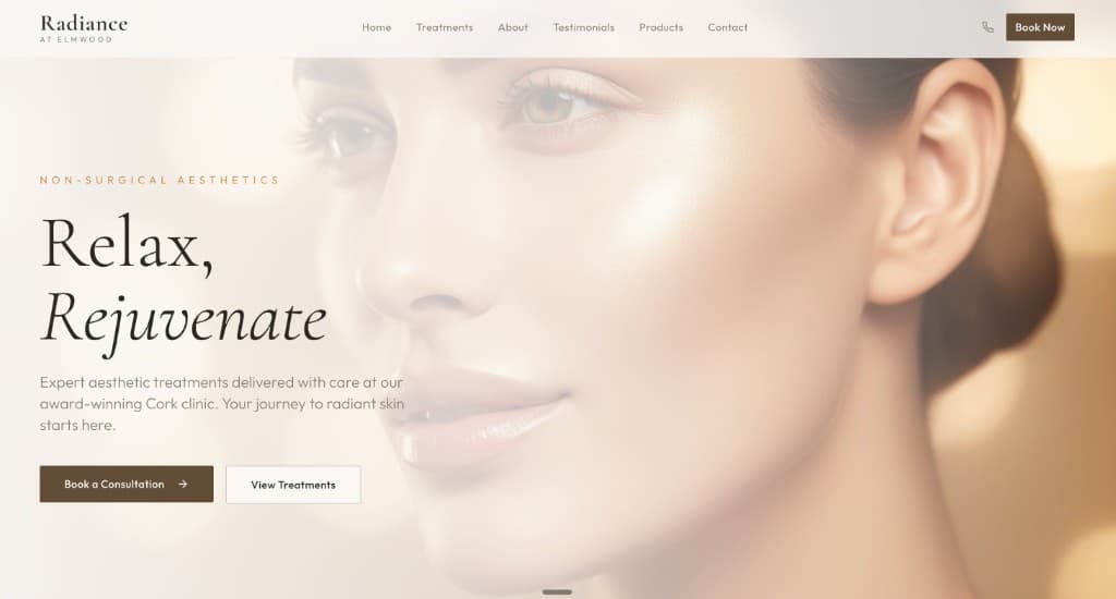Radiance clinic website desktop preview